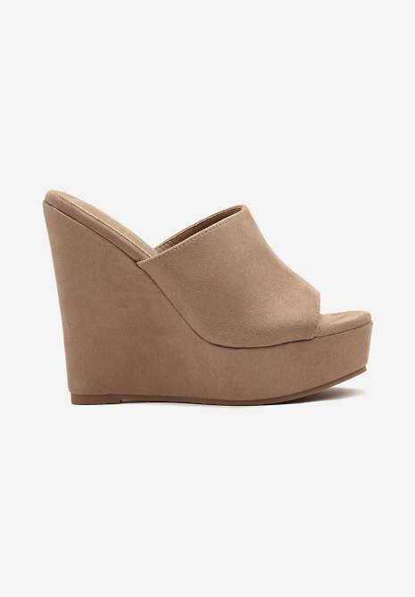 Ciemnobeżowe Klapki na Koturnie i Platformie Ellirinea