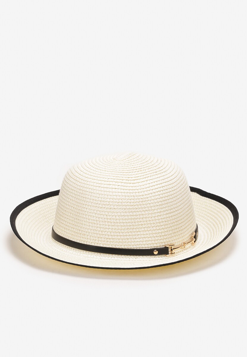 Beżowy Pleciony Kapelusz z Ozdobnym Paskiem Fluzia