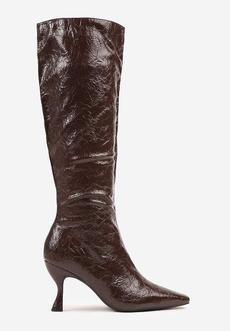 Brązowe Kozaki Vices na Szpilce w Stylu Slouchy z Efektem Cracked Todvire