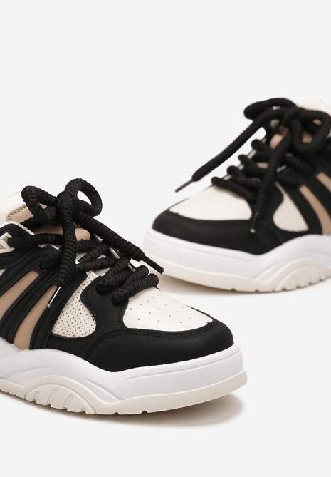 Czarne Sneakersy na Grubej Podeszwie z Brokatem Lenema