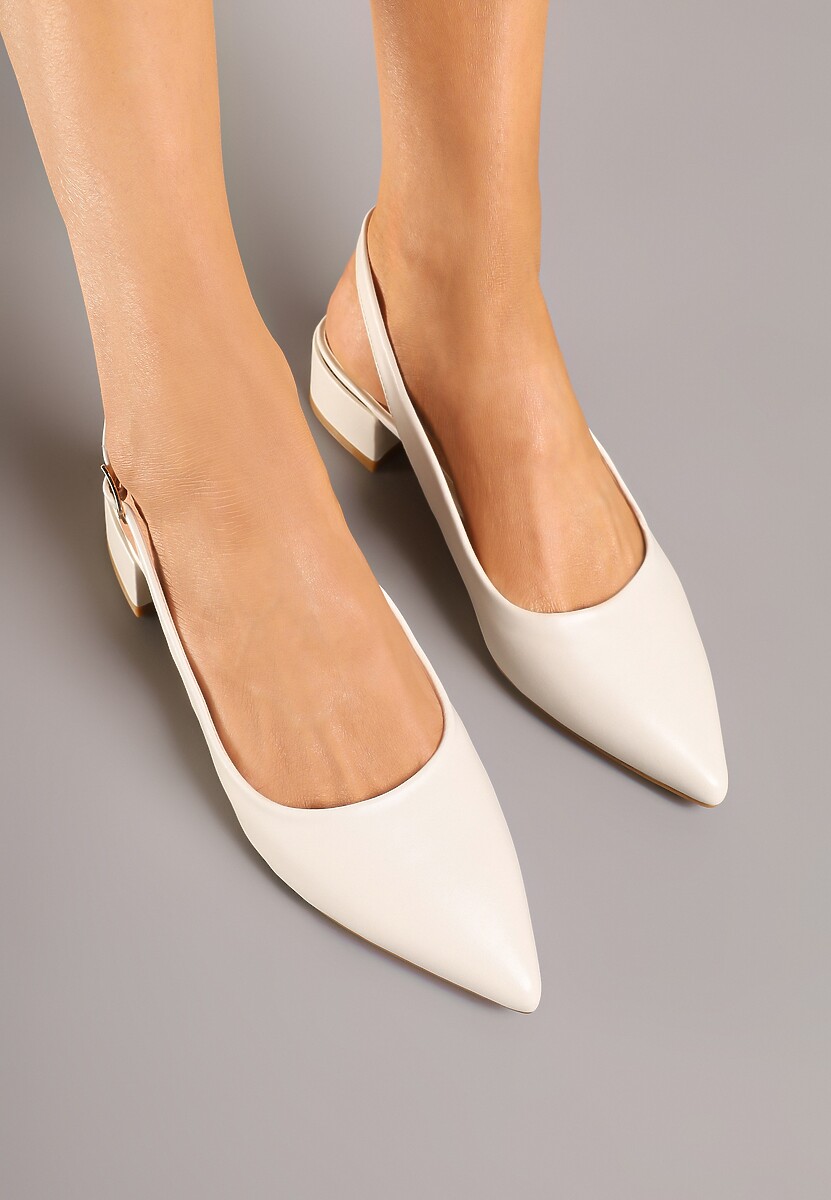 Beżowe Sandały na Słupku Typu Slingback Odavine