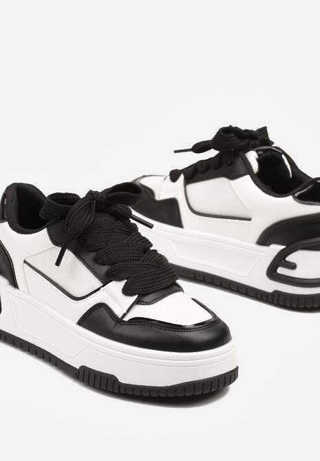 Czarno-Białe Sneakersy na Platformie Ozdobionej Tłoczeniem Deovithra