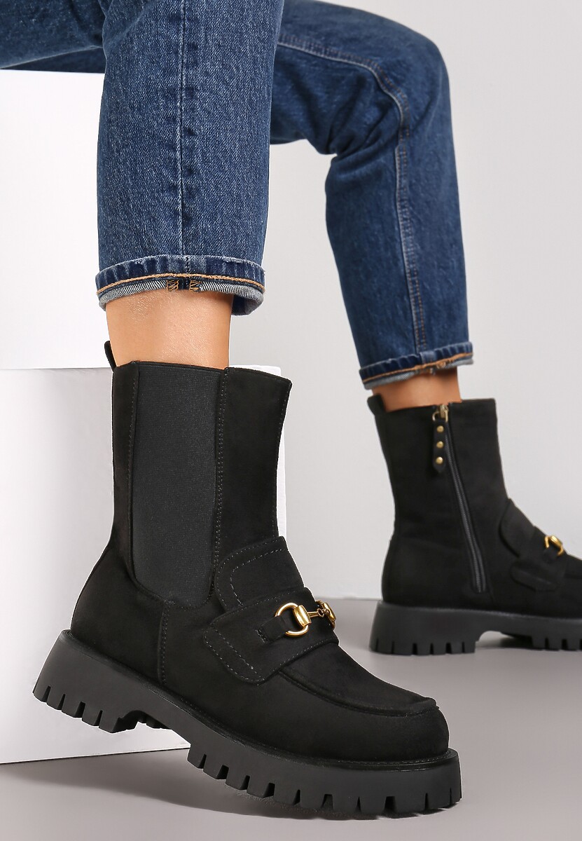 Czarne Botki Sztyblety z Klamerką Mavea