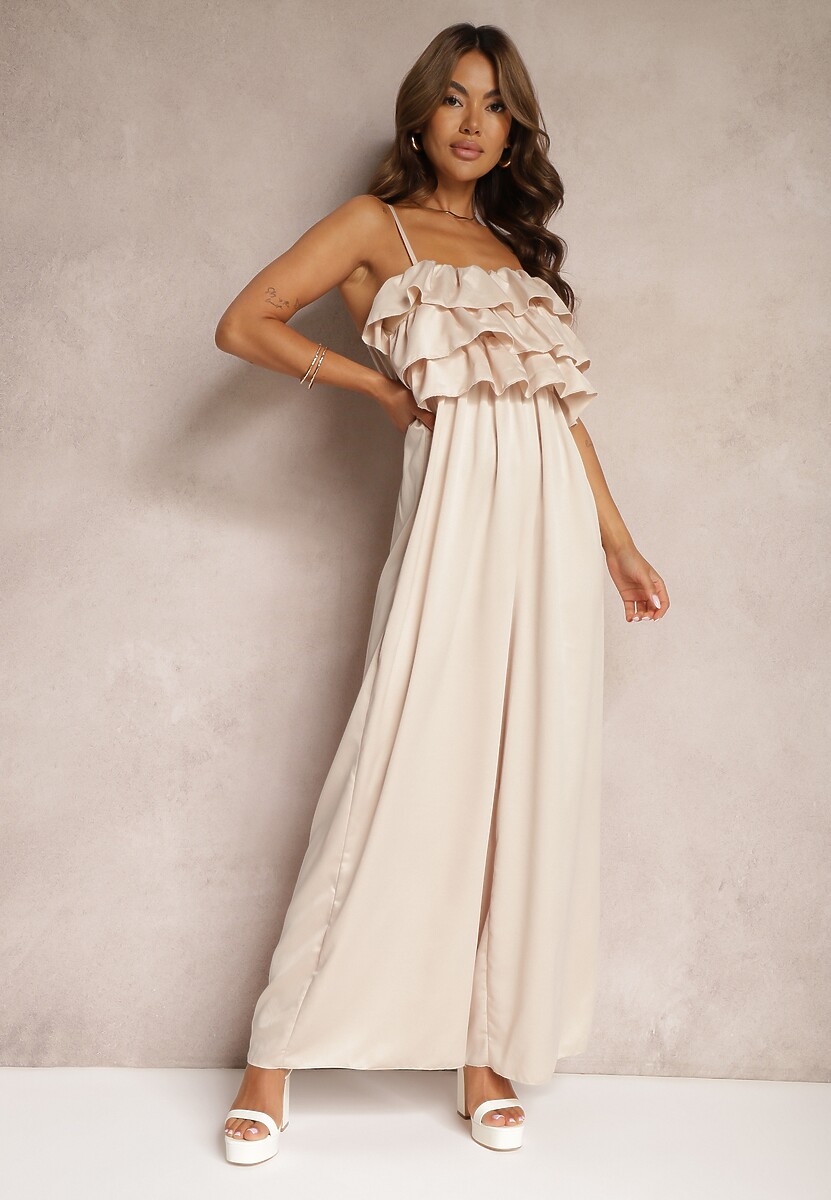 Czarny Koktajlowy Kombinezon na Ramiączkach z Regulacją i Gumką w Talii Uesvia