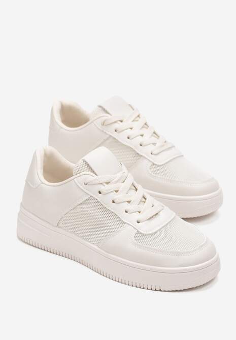 Beżowe Sneakersy przed Kostkę z Siateczkowymi Wstawkami Angelene