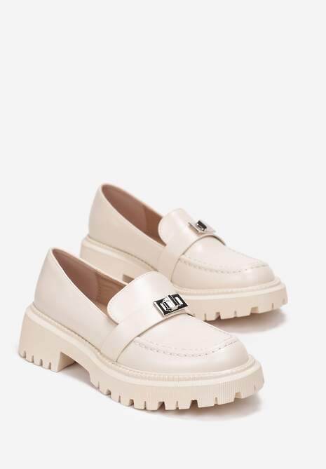 Beżowe Mokasyny na Platformie z Metalową Klamerką Mithe