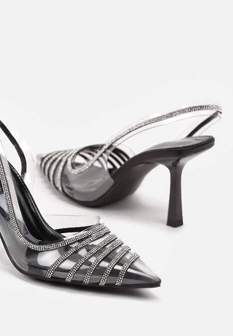 Czarne Szpilki z Transparentnym Noskiem z Cyrkoniami Arrsela