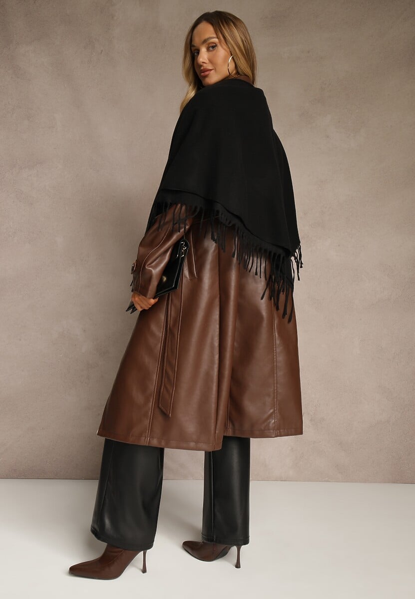 Czarny Klasyczny Szalik Zakończony Frędzlami Vetiele