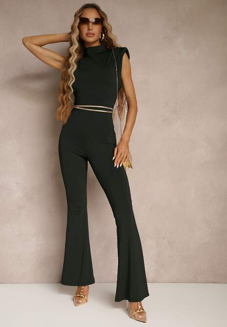 Czarny Kombinezon Flare z Usztywnionymi Ramionami Milindea