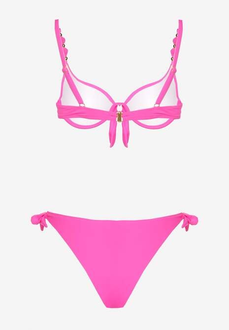 Fuksjowe Bikini Majtki i Biustonosz z Wiązaniem Sadeenne