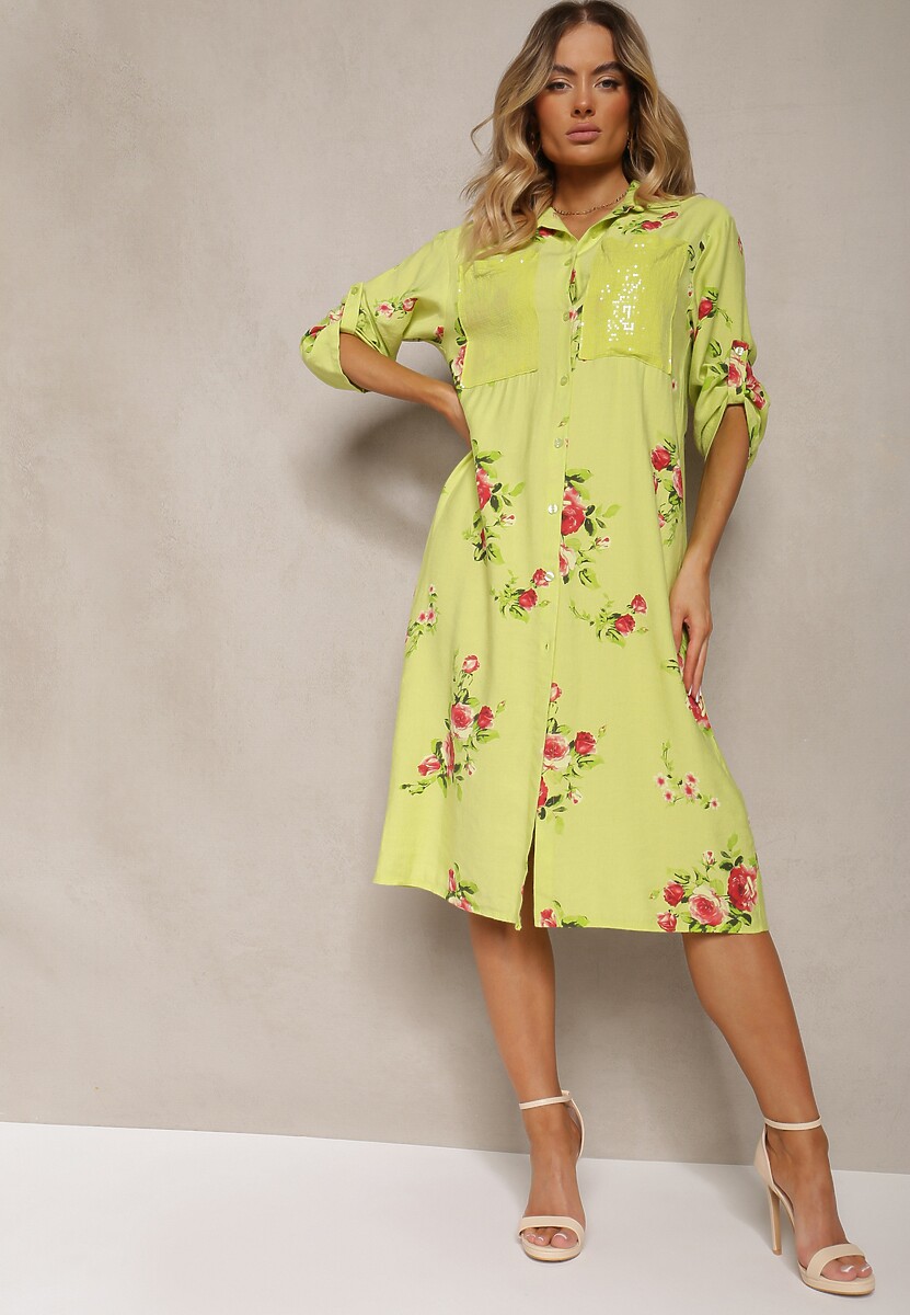 Jasnoszara Koszulowa Bawełniana Sukienka Zapinana na Guziki Nuramla