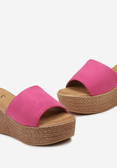 Fuksjowe Klapki na Plecionym Koturnie Jaratta