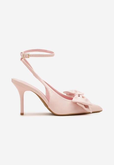Różowe Sandały Vices na Szpilce Slingback Ozdobione Kokardą Tilvanea