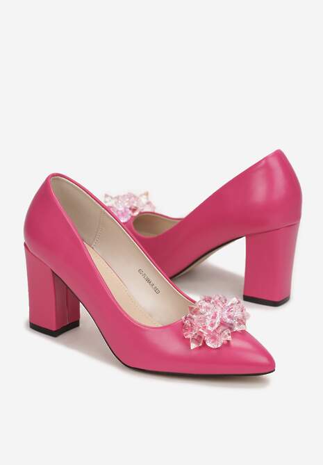 Fuksjowe Czółenka na Słupku z Wkładką ze Skóry Naturalnej Reyusa