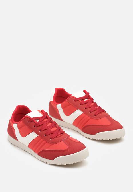 Czerwone Sneakersy Typu Tenisówki z Kontrastowymi Wstawkami Feladith