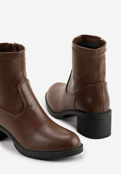 Brązowe Botki do Kostki Vices na Klocku z Dopasowaną Cholewką Alavitta