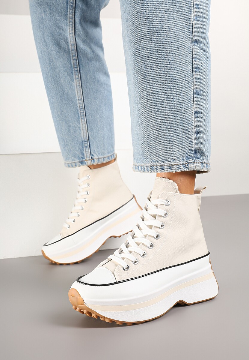 Beżowe Trampki za Kostkę na Platformie z Tłoczeniami Danawinn