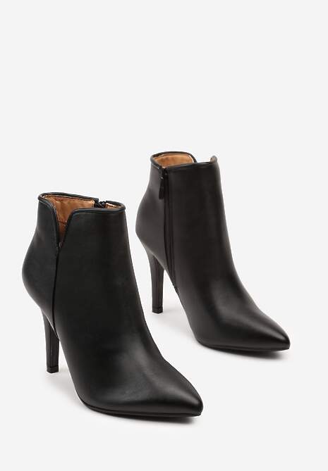 Czarne Botki Vices na Szpilce z Skóry Ekologicznej ze Szpiczastym Noskiem Yegene