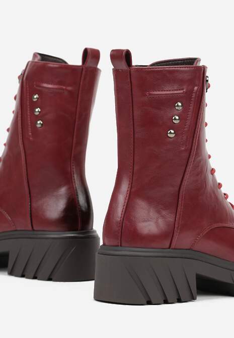 Bordowe Rockowe Botki Workery Zdobione Nitami Eratila