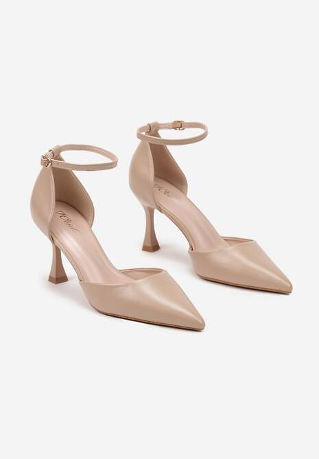 Beżowe Czółenka na Szpilce z Paskiem Wokół Kostki Eleantia