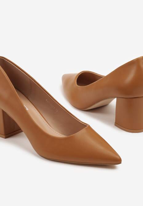 Brązowe Czółenka na Słupkowym Obcasie z Noskiem w Szpic Galasanela