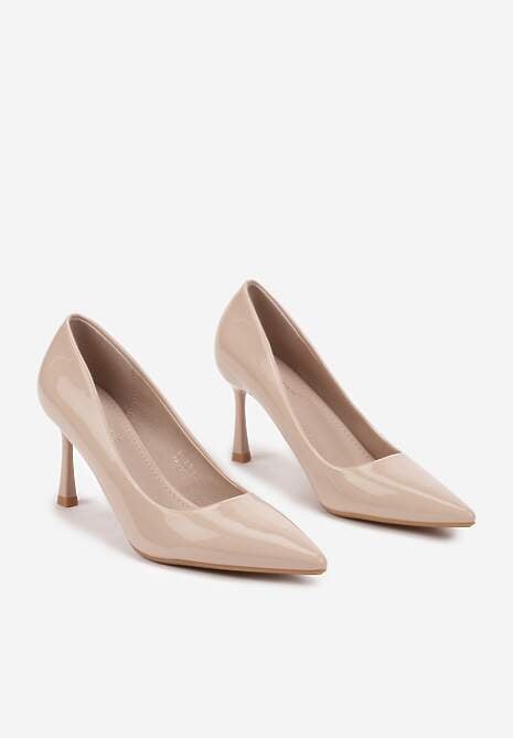 Beżowe Czółenka Lakierowane na Szpilce w Klasycznym Stylu Teridra