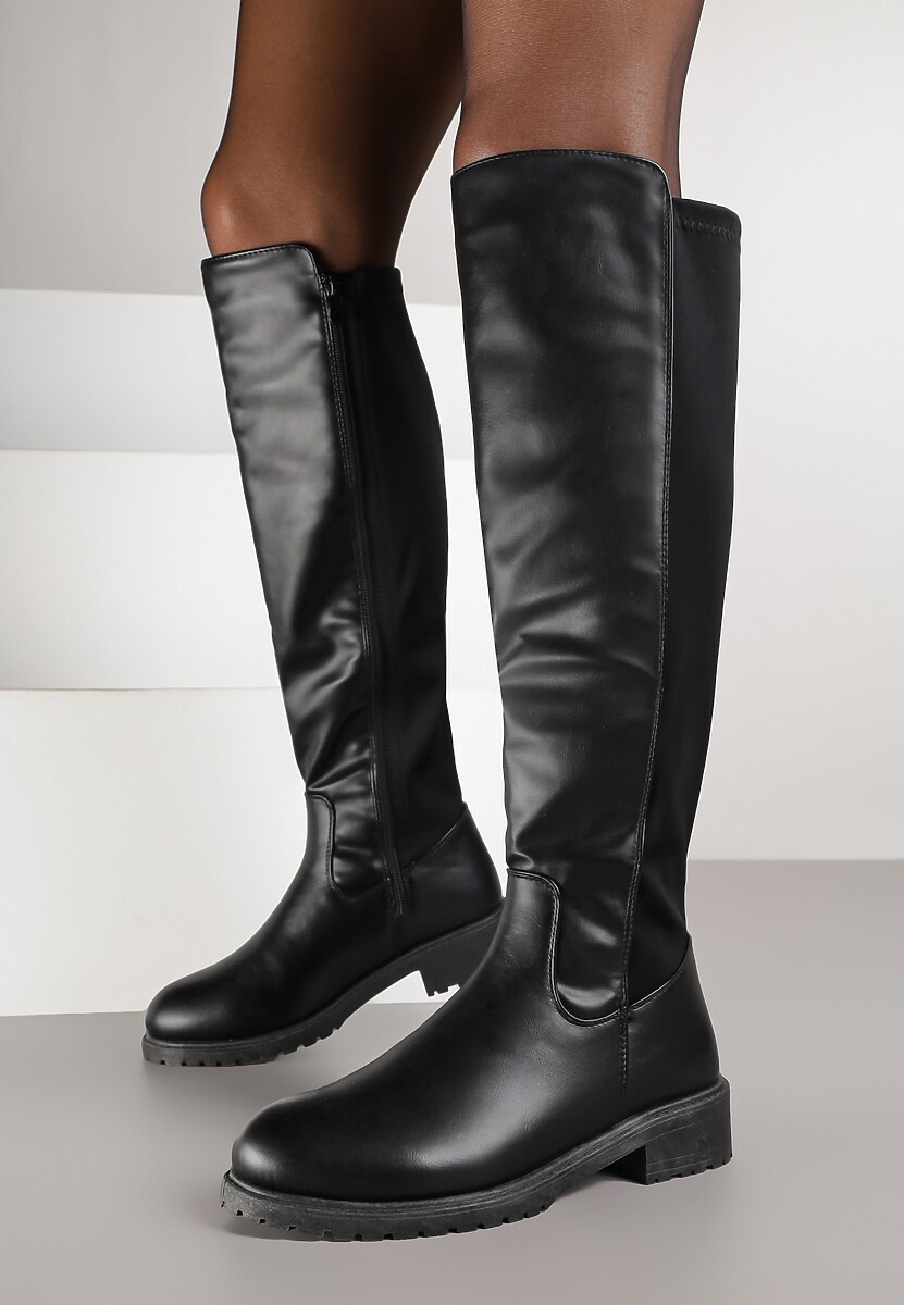 Czarne Kozaki Vices z Imitacji Skóry Typu Muszkieterki Anlave