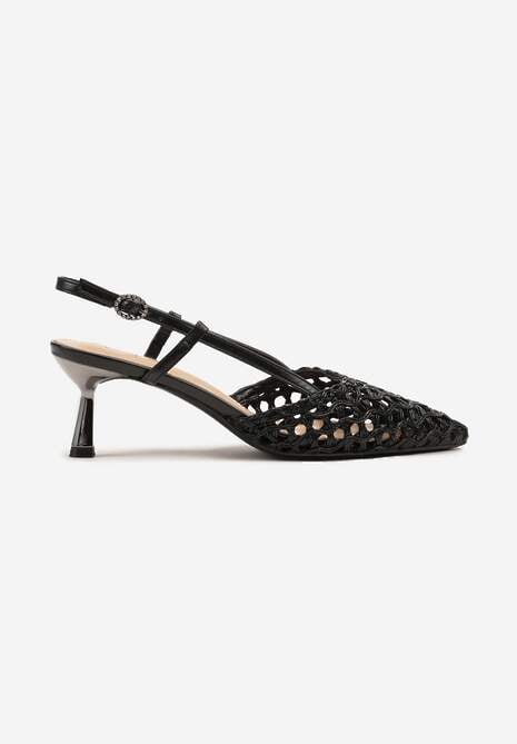 Czarne Sandały na Kaczuszce Slingback z Plecionką Clevassa