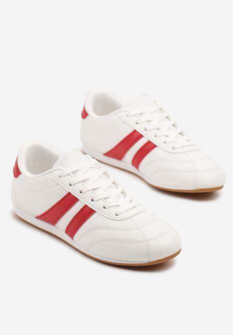 Biało-Czerwone Sneakersy Typu Tenisówki z Paseczkami Liantina