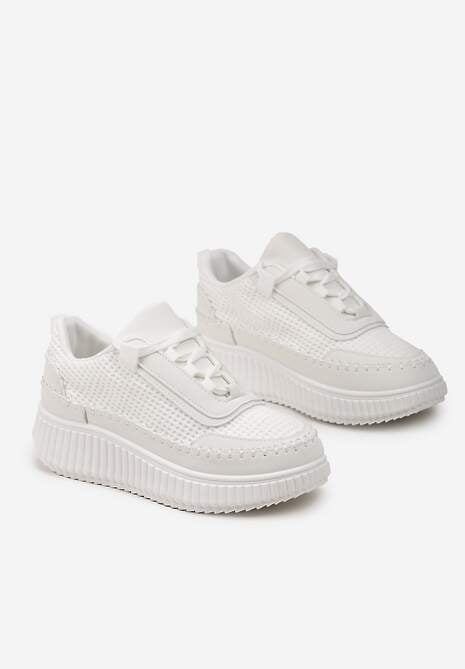 Białe Sznurowane Sneakersy na Platformie Dimakis