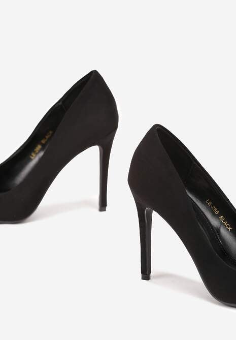 Czarne Szpilki na Wysokim Obcasie z Imitacji Zamszu Lietske