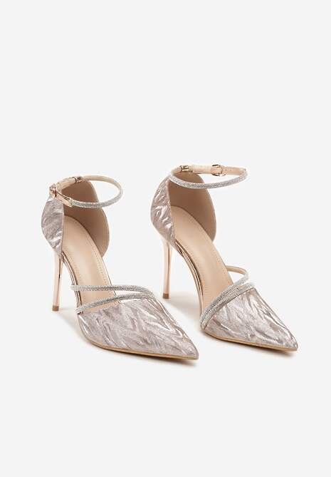 Szampańskie Szpilki z Paskami z Cyrkoniami Wykończone Błyszczącą Nitką Aletiepa