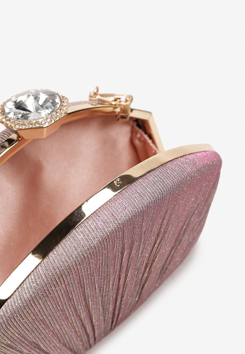 Różowa Wieczorowa Torebka Ozdobiona Brokatem i Kruształkiem Beliha