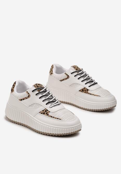 Białe Sneakersy na Ozdobnej Grubej podeszwie z Brokatem Gelnia