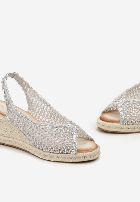 Srebrne Sandały Z Plecioną Cholewką i Koturnem Certicta