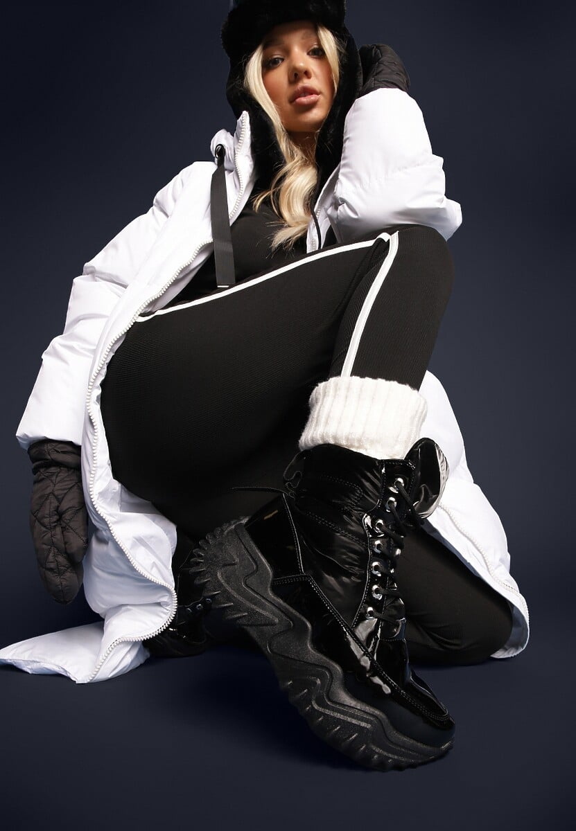 Czarne Ocieplane Sneakersy za Kostkę na Platformie Melianira