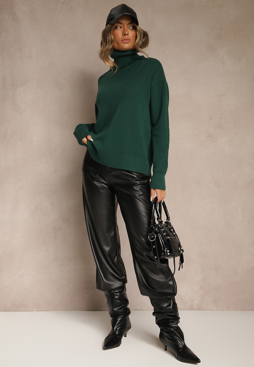 Zielony Golf z Dodatkiem Kaszmiru z Przeszyciami po Bokach Avenella