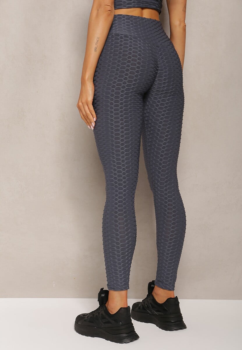 Ciemnoszare Sportowe Legginsy z Wytłoczonym Wzorkiem Askida