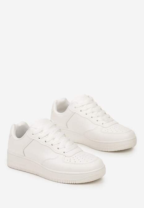 Białe Sneakersy ze Ekoskóry ze Sznurowaniem i Przeszyciami Borsana