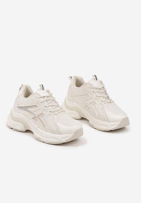 Beżowe Sneakersy na Platformie z Geometrycznym Wzorem Farissa