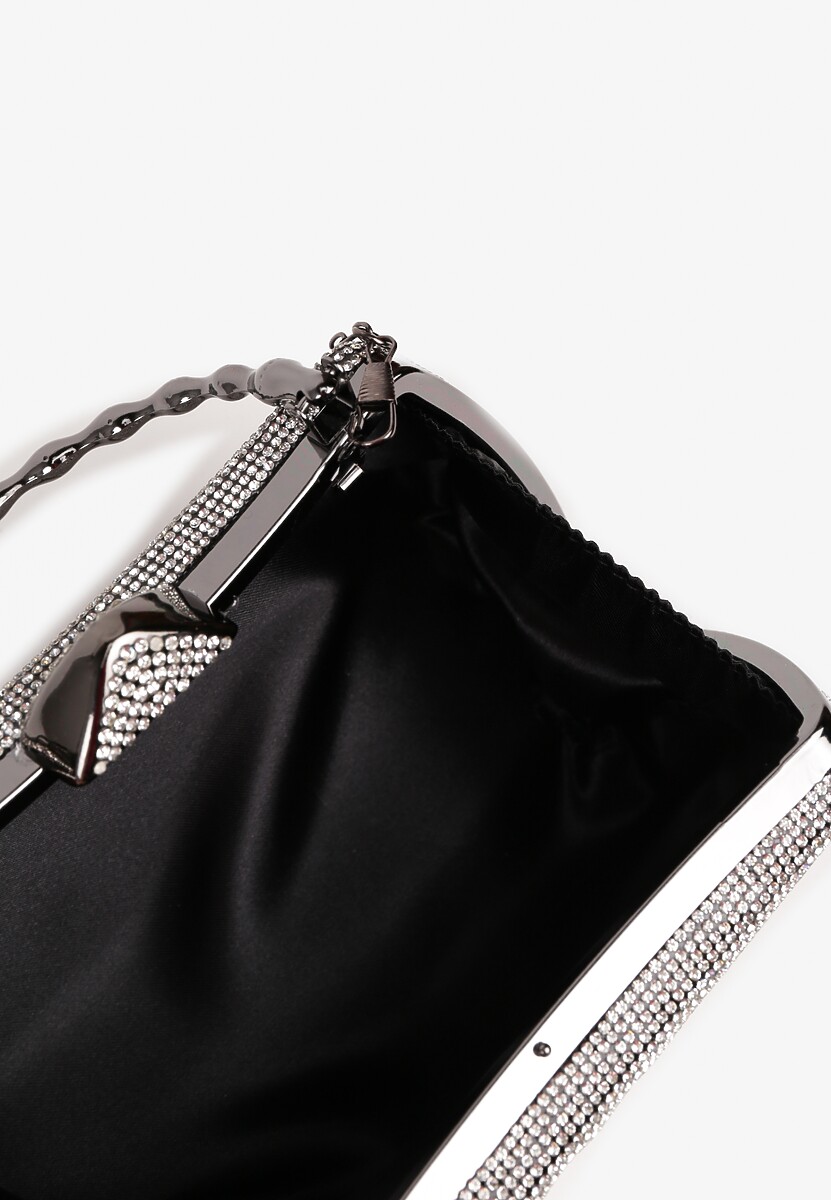 Czarna Torebka Kopertówka na Ramię i do Ręki z Ozdobną Rączką i Cyrkoniami Latanella