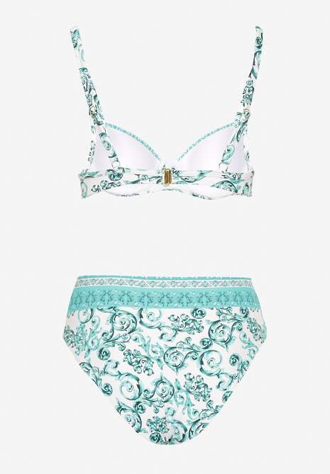 Jasnozielone Bikini Zdobione Ornamentalnym Printem Biustonosz i Figi Mirulea