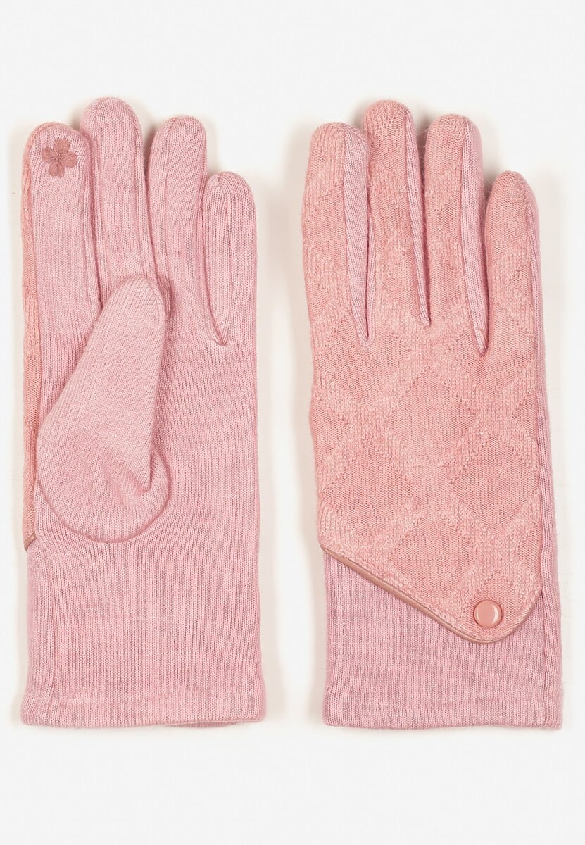 Różowe Dzianinowe Rękawiczki Eleganckie z Ozdobnym Guzikiem Senindra