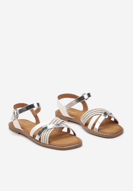 Srebrne Sandały ze Sprzączką Przy Kostce i Cyrkoniami Trasiga