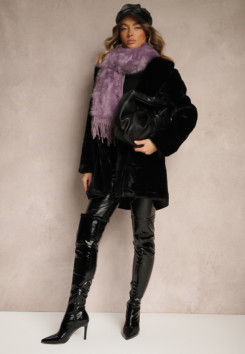 Fioletowy Szalik z Wiskozą Bawełną i Futerkiem Linnonira