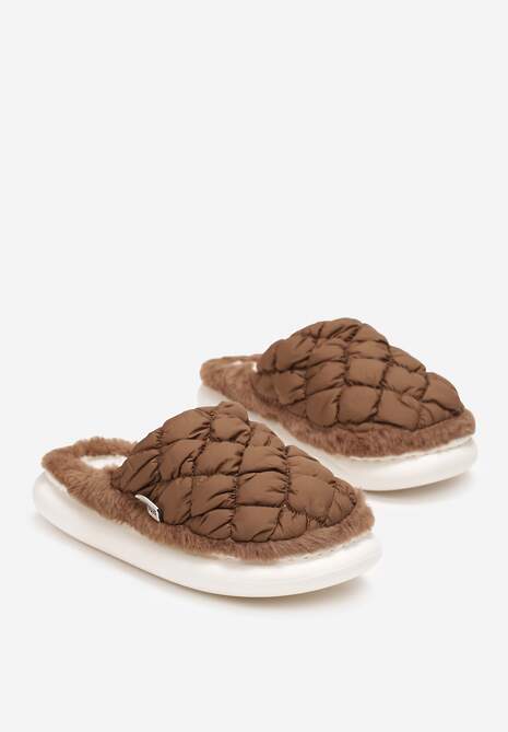 Brązowe Eleganckie Kapcie Pikowane na Niskiej Platformie Tavemene