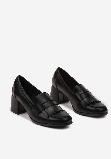 Czarne Półbuty w Stylu Mokasynów na Słupku z Ozdobnym Paskiem Erisannea