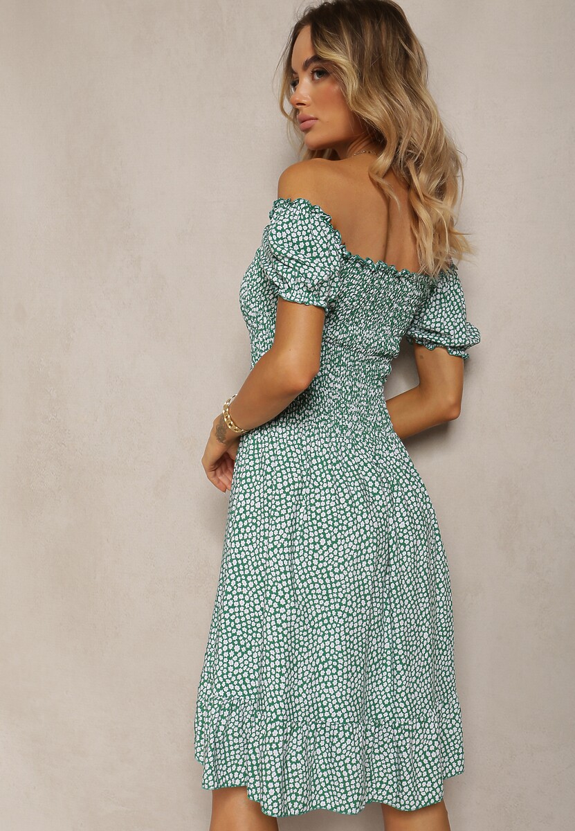 Zielona Sukienka Midi o Fasonie Bawełnianej Hiszpanki Nairo