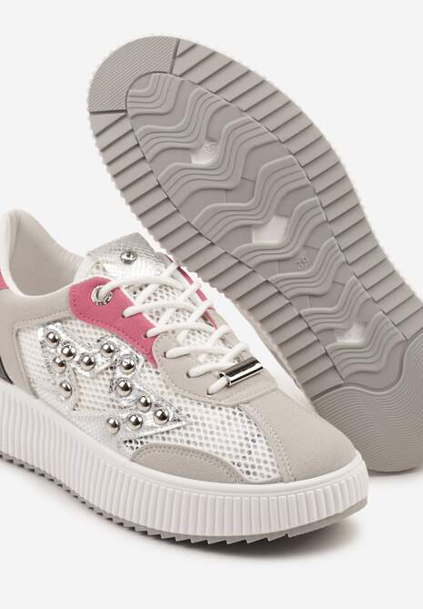 Szaro-Różowe Sneakersy Ozdobione Gwiazdą i Nitami Zeloti