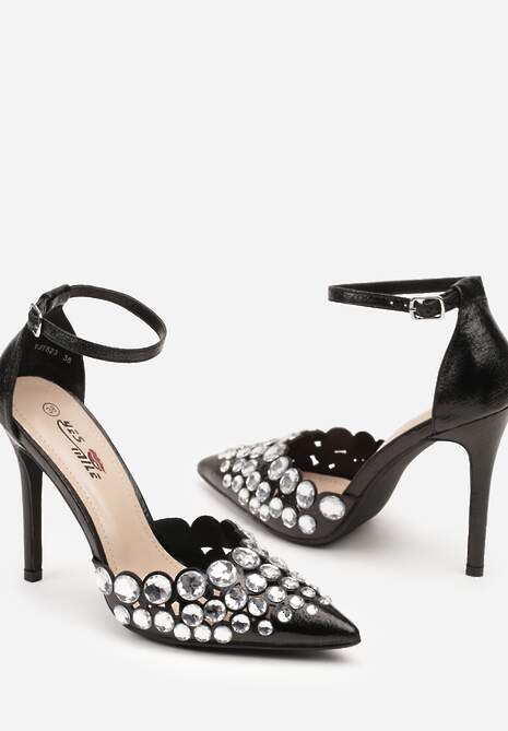 Czarne Eleganckie Szpilki z Ozdobnymi Cyrkoniami Zennael